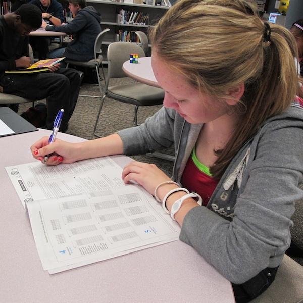 Junior Maddie Swanson takes a practice PSAT to prepare for the 2012 PSAT Oct. 17.