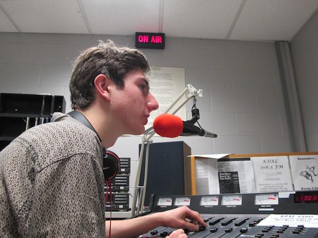 Senior Stefan Frazier announces the next songs from his prearranged set of playlists on 106.5 Park radio. The station airs from 8:00-8:40 a.m. everyday and in the afternoon from 3:30-4:30 p.m.