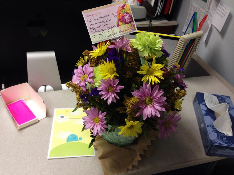 School Board members sent flowers to the principals office on April 15 to express their support for the McManus family.