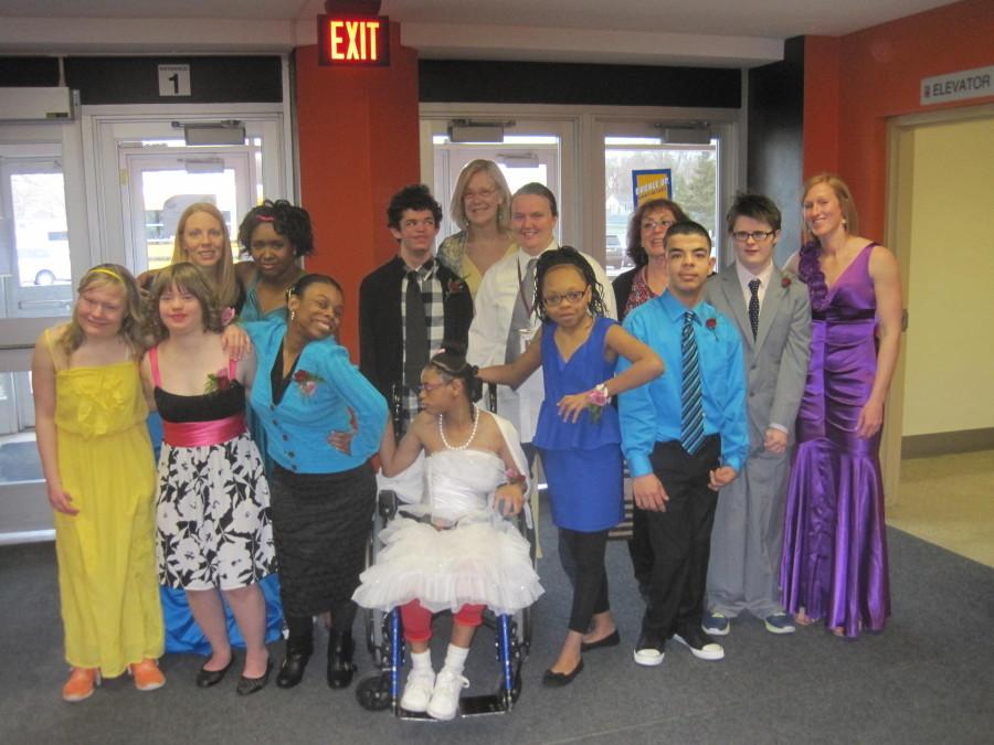 Students and teachers from the Special Education department gather at school before attending their Prom May 2.