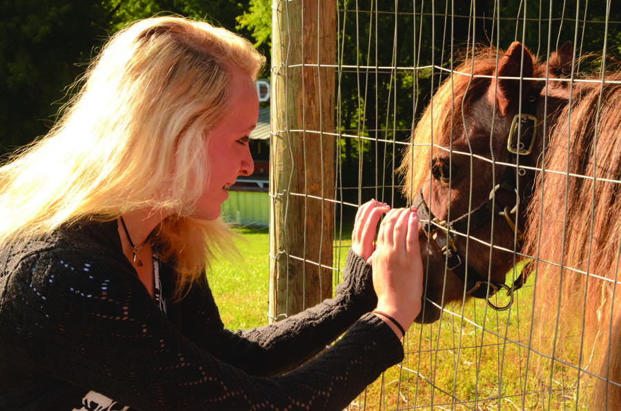 Petting zoo: Sophomore Sophie Kedrowski admires a pony Sept.  17 at the Minnetonka Orchards
