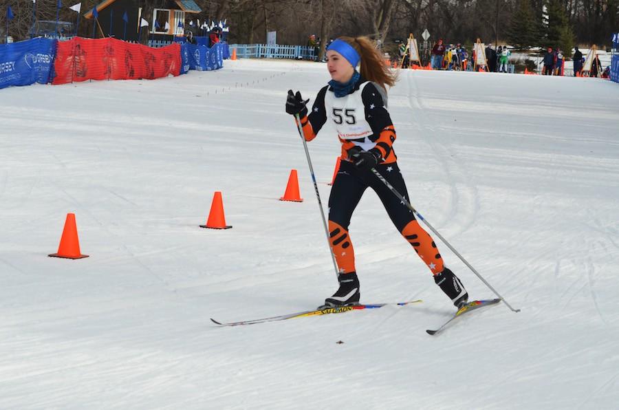 Freshman Annie VanPilsum-Johnson starts her race during the Section 6 meet on Feb. 2.
