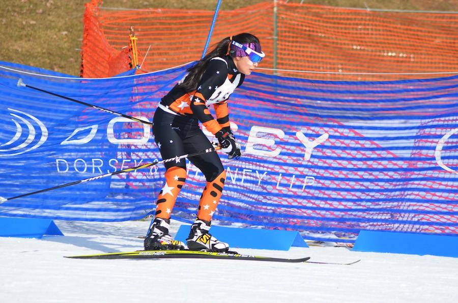 Junior Rosa Hu skis toward the finish during the Section 6 meet on Feb. 2.