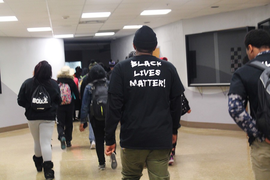 Students march through hallways chanting Black lives matter. Our past, present and future matter.