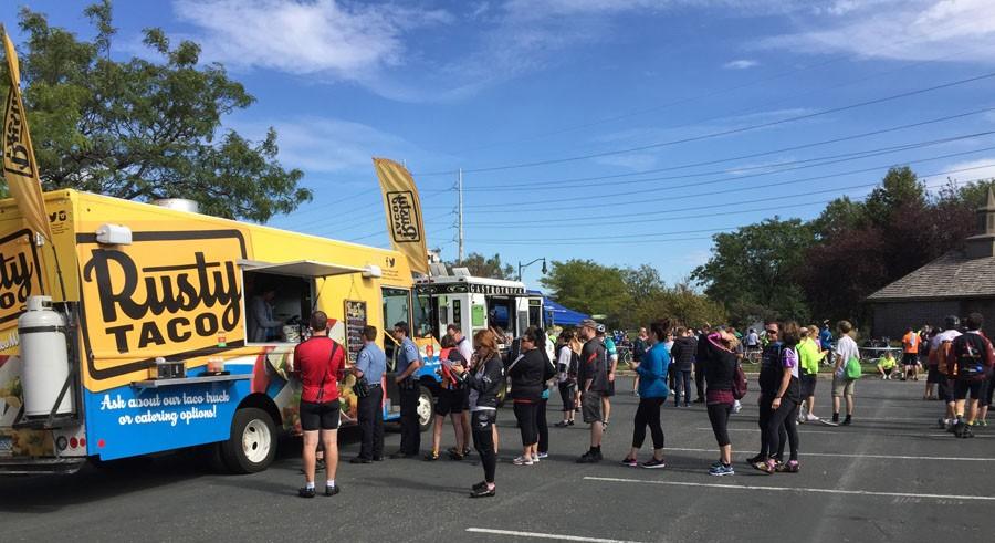 Food trucks lined the parking lot after the ride.  They were very popular to the hungry riders.