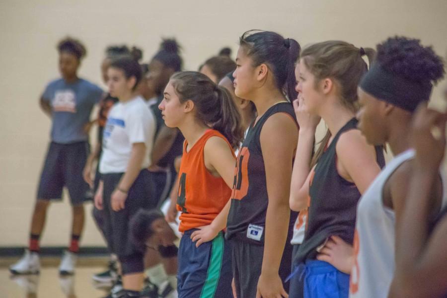 Park girls basketball team lines up for a drill at practice.
