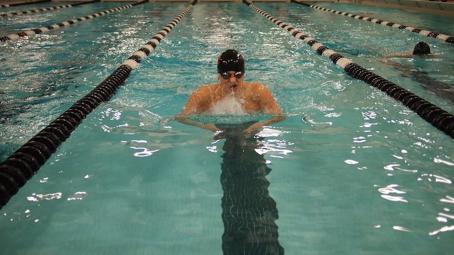 Junior Nate Stone participates in 200 meter Individual Medley placing first in the event against Chaska last February.