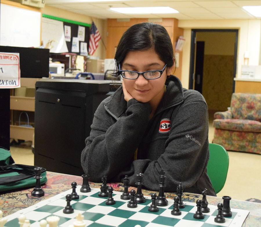 As a future chess player in contemplation, Dominguez Chon anticipates her opponents next move Jan. 20.