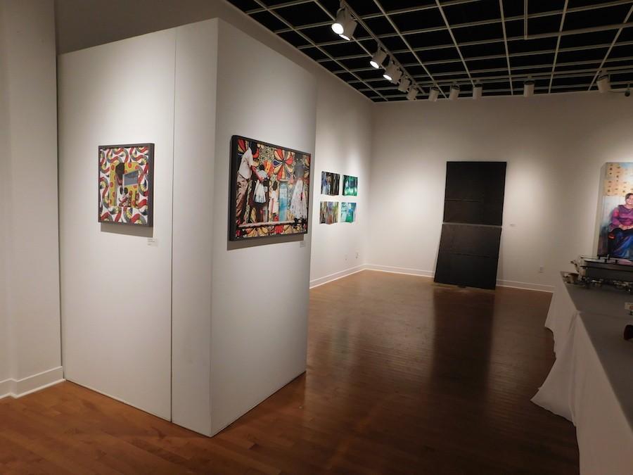 Many paintings are displayed at the exhibit, mostly oil paint, but other varying medias as well.