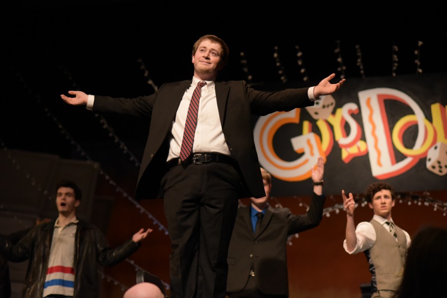 Senior Ethan Fogel performs his song for Guys and Dolls Thursday, Feb. 25.