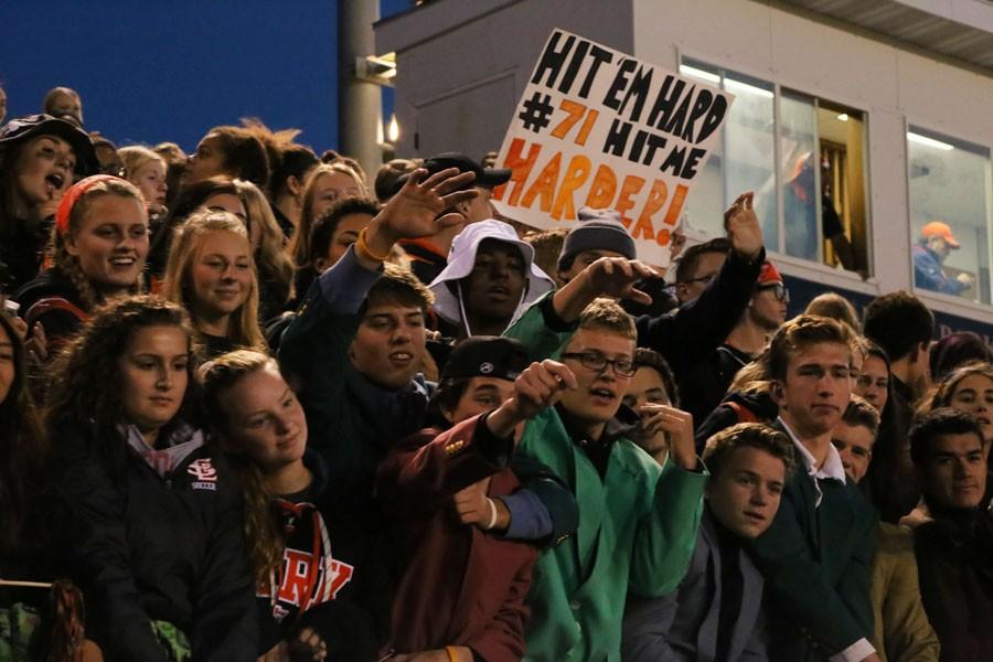 Students cheer on the Orioles at the homecoming football game Oct. 2 against Park Center. 