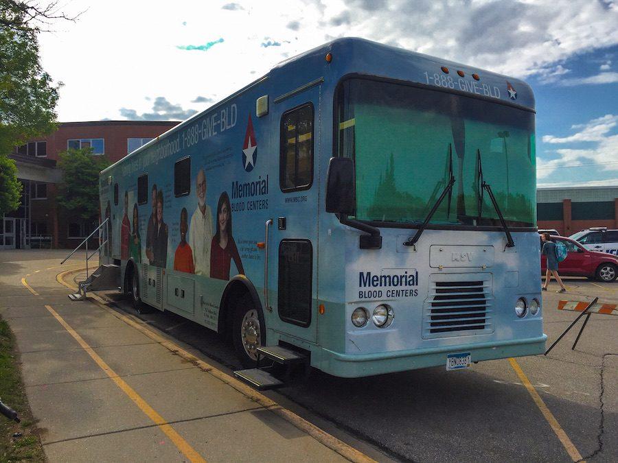 The Memorial Blood Centers Bloodmobile will be parked outside the C1 doors until 1 p.m. Students wanting to donate blood can sign up in the lunchroom during their lunch.