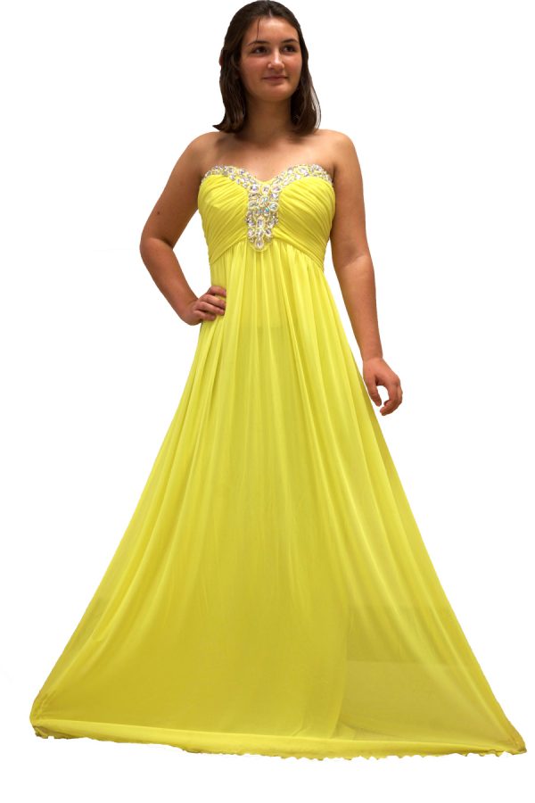 Sophomore Izzy Leviton models one of the Dress CLoset prom dresses. A variety of these dresses are available for student use until the Friday before Prom weekend, May 20.