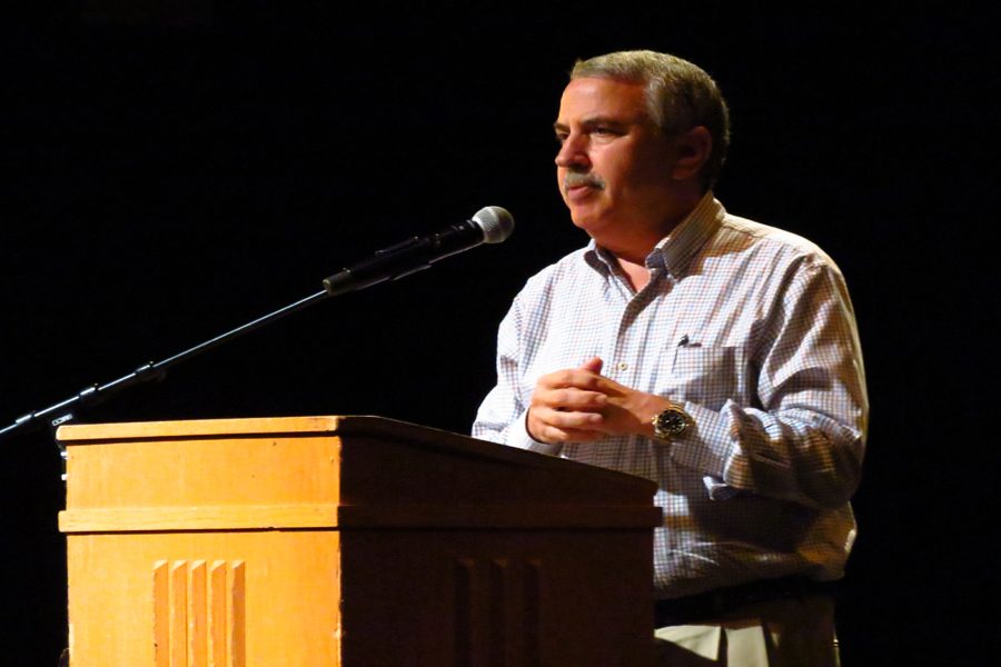 New York Times columnist and St. Louis Park alumnus, Thomas Friedman, speaks at a fundraiser for the school district. May 21.