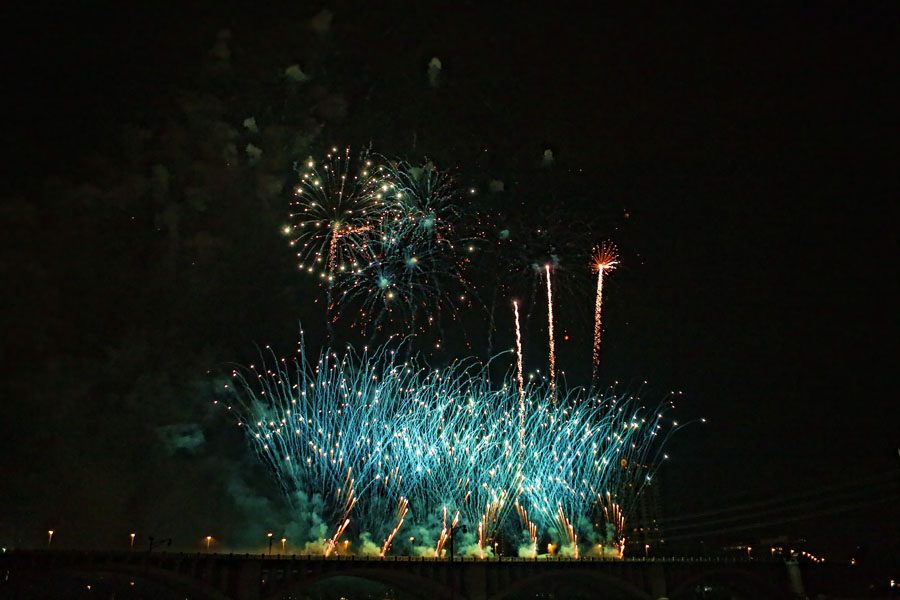 Fireworks explode at the 2015 Minneapolis Aquatennial Festival. The 2016 festival features multiple events and occurs from July 20 to July 23.