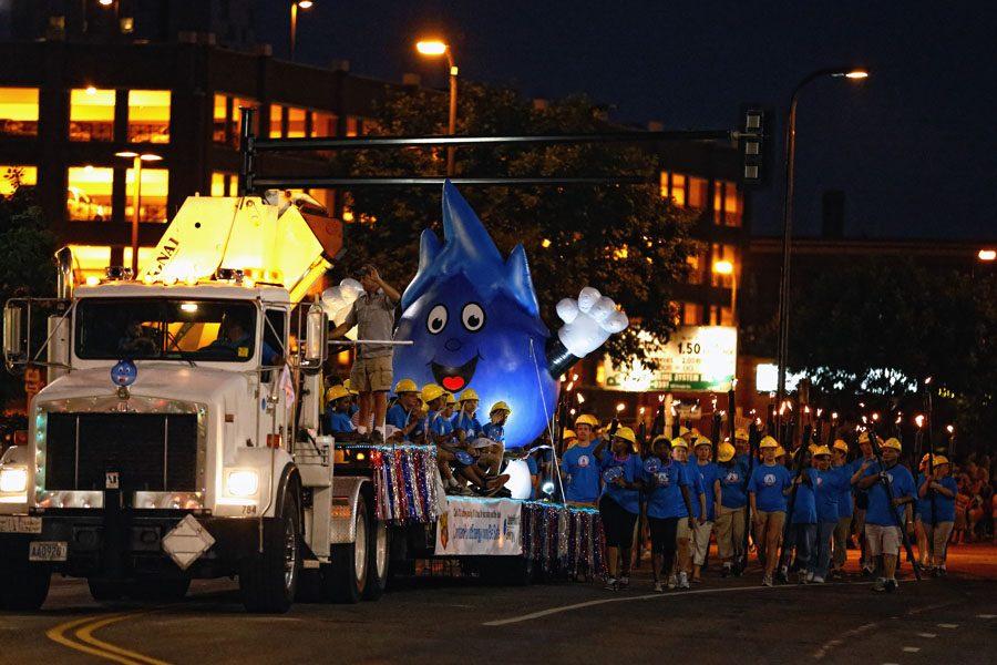 A themed float makes its way down the street at the 2015 Aquatennial Parade. The parade is just one part of the Minneapolis Aquatennial Festival. 