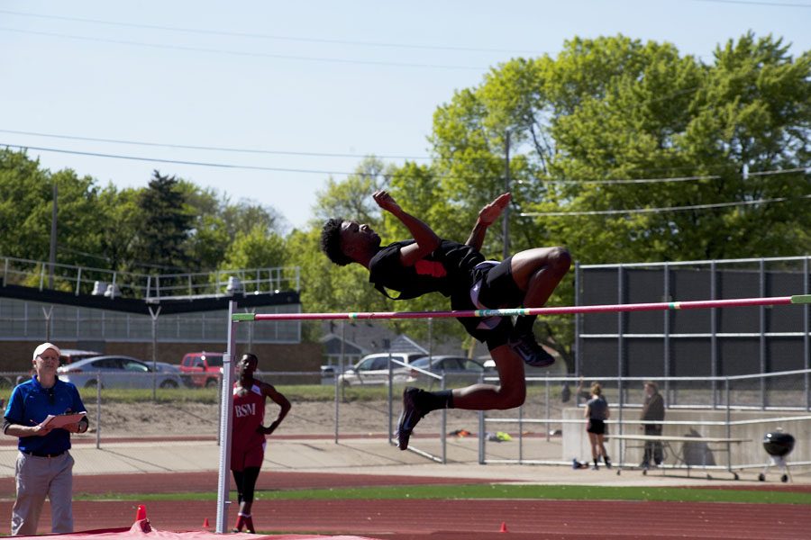 Junior Eric Jones participates in the high jump at the conference track meet at Richfield High School. The team competes this week at the section track meet at Hamline University.