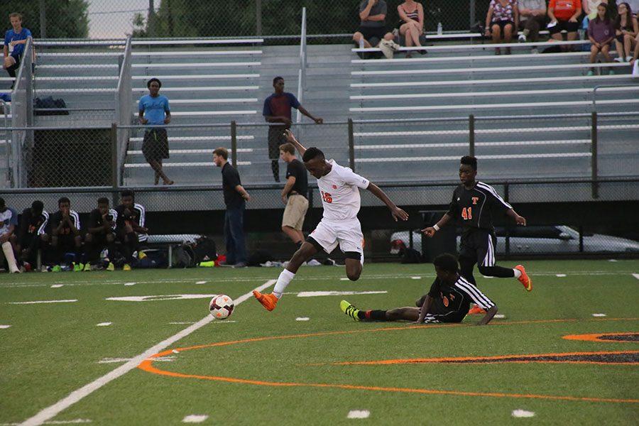Junior Abati Dedefso plays defense during the home varsity game Aug. 29 vs. St. Cloud Tech. The next Boys Soccer home game is Sep. 13 against Kennedy at 7 p.m.