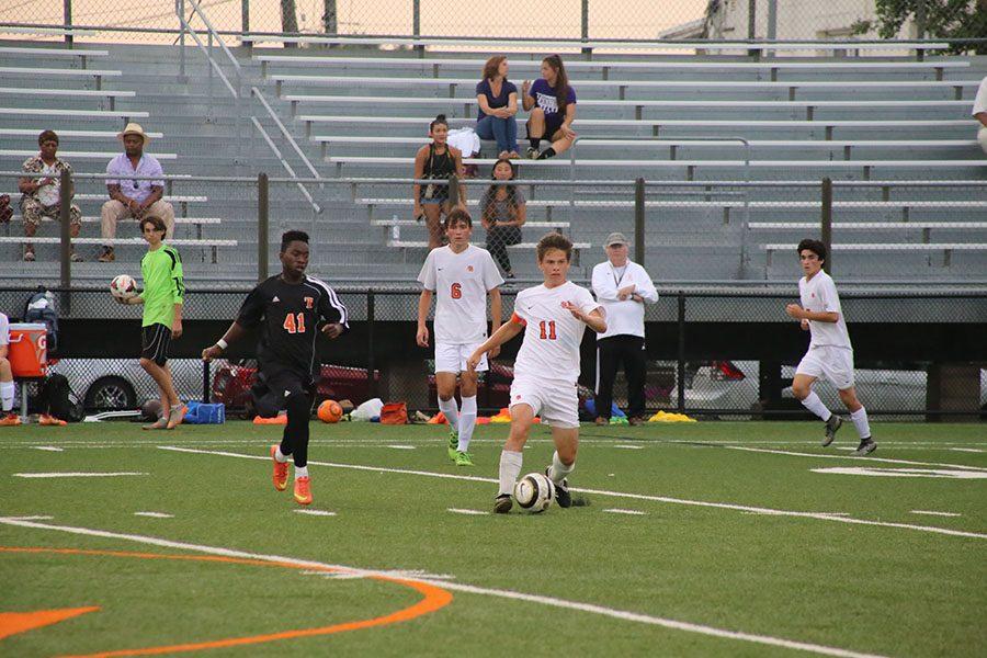 Senior Daniel Decker plays mid field during Aug. 29 varsity home game against St. Cloud Tech. Decker is one of the Boys Soccer team captains this year. The next Boys Soccer home game is Sep. 13 against Kennedy at 7 p.m.