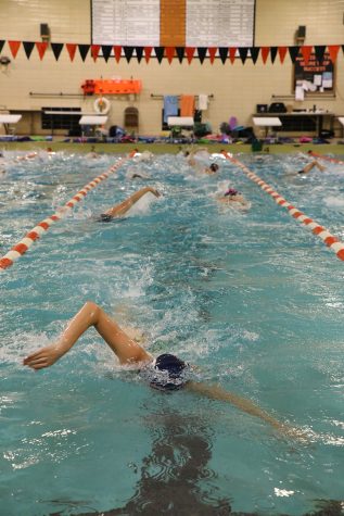 Senior captain Kailey DeLozier practices her freestyle stroke. The team’s next meet takes place at 6 p.m. Sept. 22 at Park.