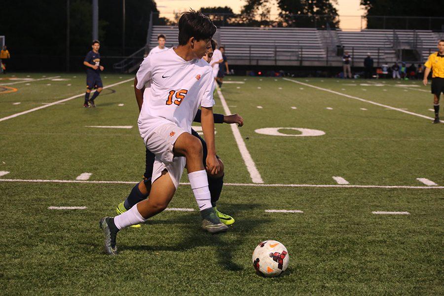 Sophomore Fabio Leyva played midfield during the Park vs. Bloomington Kennedy home varsity game on Sept. 13. The next boys soccer game is a home game on Sept. 22 at the St.Louis Park High School stadium.