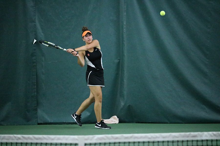 Senior Natalie Lorentz competes in the tennis State tournament Oct. 27. Loretnz committed to play Division 1 tennis at the University of Nebraska-Omaha.