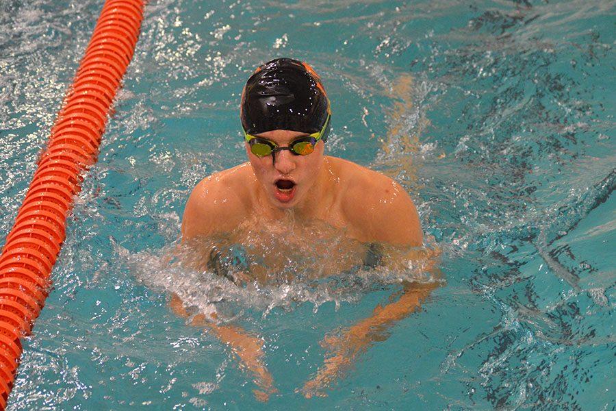 Freshman Will Schwietering swims breast stroke Jan. 9. The teams next meet takes place at 6 p.m. Jan. 12 at Park against Robbinsdale Cooper.  