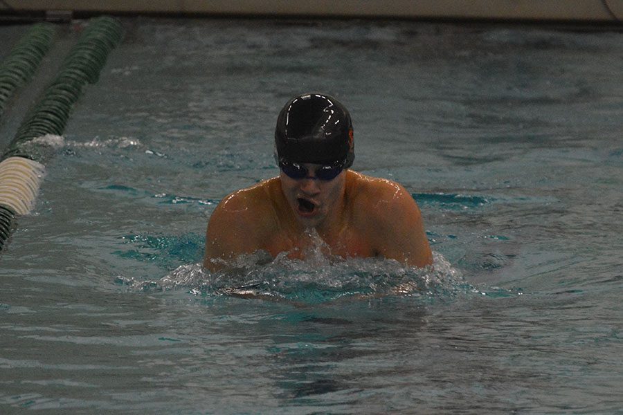 Junior David Salamzadeh competes in the 200-yard individual medley. Salamzadeh placed fourth with a time of 2:00.30.