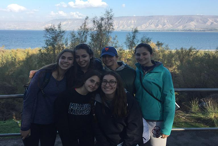 Ilana+Meisler+and+her+roommates+by+the+Sea+of+Galilee+in+Israel.