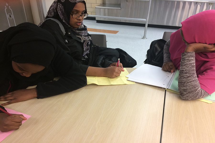 Freshmen+Ilhaan+Abdulle%2C+Mushtakh+Mohammed%2C+and+Safiya+Omar+write+letters+describing+their+thoughts+and+reactions+to+events+happening+in+the+country+to+congresswoman+Peggy+Flanagan.