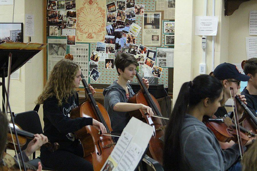 Chamber orchestra practices for solo/ensemble competition on Apr. 19 at Benilde St. Margrets