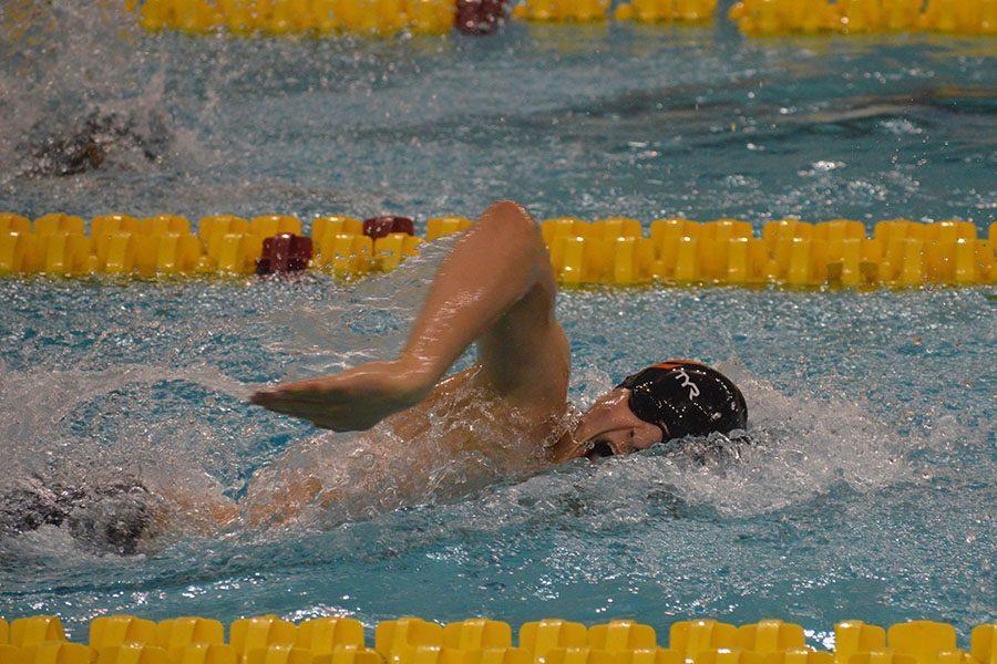 Senior captain Nate Stone swims the 200-yard freestyle going a 1:45.63. Stone placed 17th overall. 