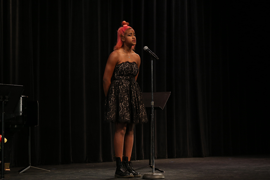 Senior Tori Carroll sings Warrior by Demi Lovato during the 2-16-2017 Senior Vocal Recital on May22.