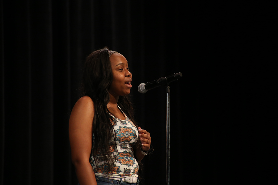 Senior Camaja Byrd sings The Prayer by Jessica Sanchez for her solo performance during the 2016-2017 Senior Vocal Recital on May 22.
