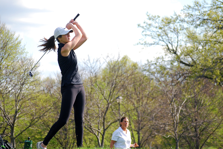 Junior Jillian Volk tracks her shot at the JV golf match May 4. The JV season concluded on May 16.