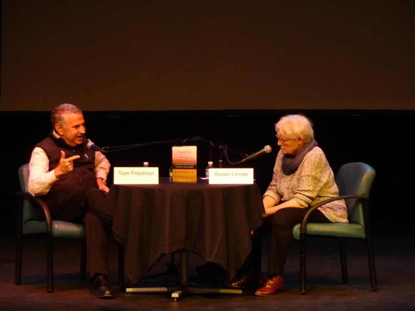 Distinguished journalist Susan Linnee interviews Park alumnus and bestselling author Thomas Friedman at the JCC April 30. Proceeds from the event go to support the St. Louis Park Historical Societys capital fund for a history center. 