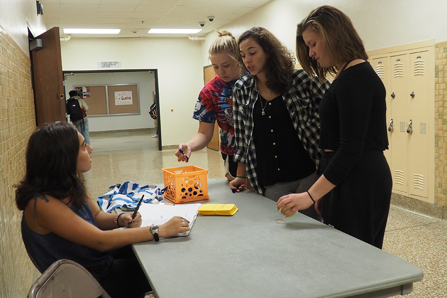 Student Council president Sophie Yarosh signs students up for blood drive held at the High School on Sept. 28th.