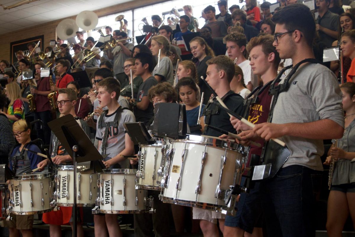 Park band members play during a pep fest, Sept. 15. Band has performed in two pep fests and one football game.