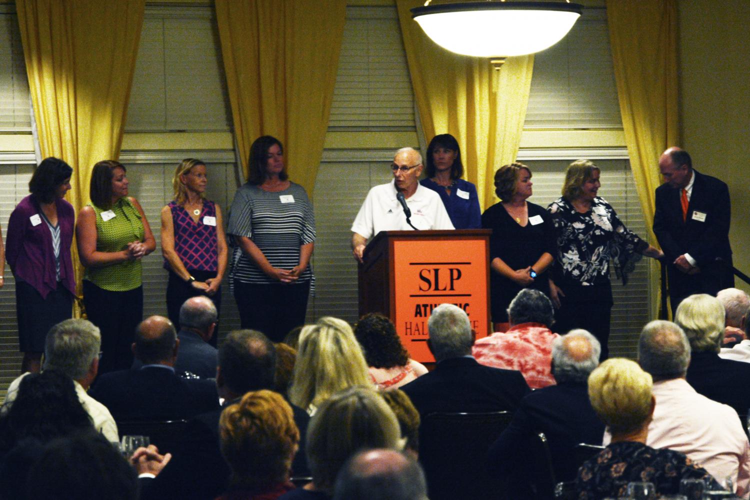 The 1991 girls basketball team being inducted into the St. Louis Park Hall of Fame.