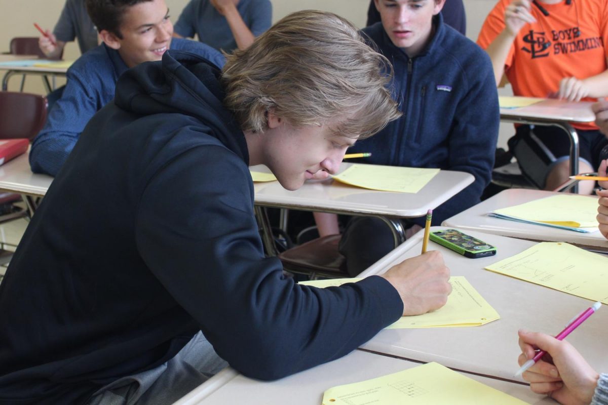 Senior Ian Sandbo takes test in math class on Sep. 23. No students qualified for the National Merit Award this year. 