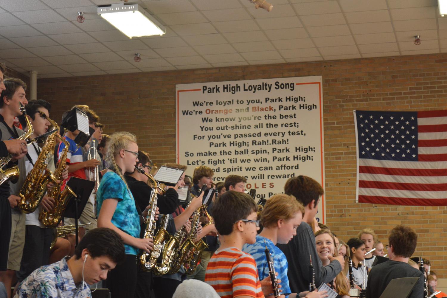 The Park band plays the Park High Loyalty Song at the homecoming pepfest on September 15. Park has been trying to revive school pride in students throughout the 17-18 school year.