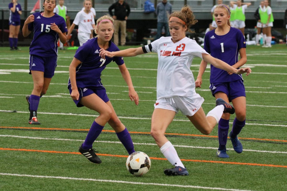 Senior captain Rafferty Kugler rips a shot against Minneapolis Southwest. Kugler had the assist in the 1-0 victory on Sept. 25th.