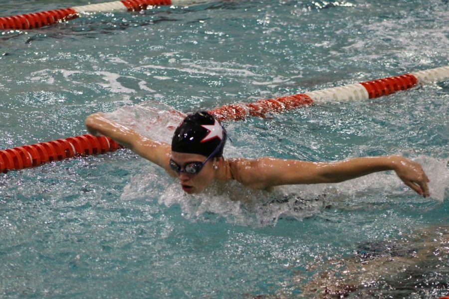 Sophomore Hattie Kugler swims Butterfly during practice. The teams Sections meet is at 5 p.m. Nov. 9 at the Art Downey Aquatic Center.