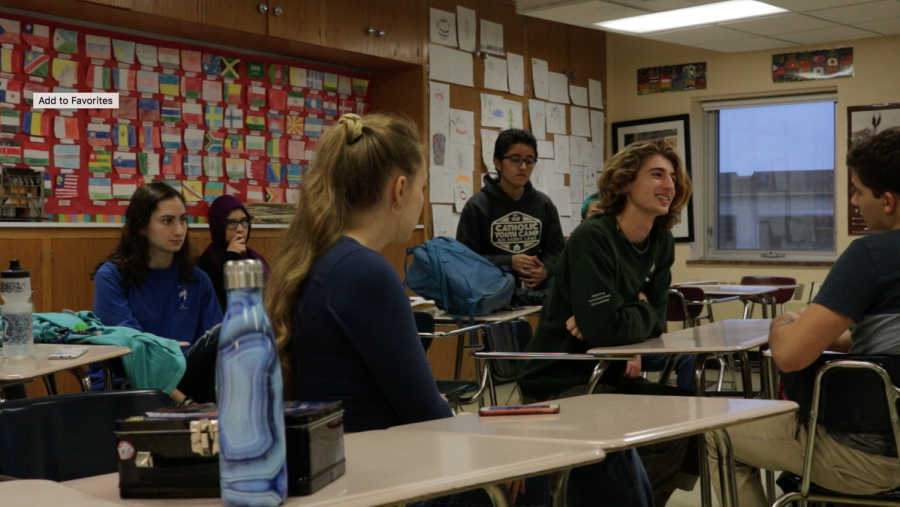 Lukas Wrede speaks during  a discussion at the  first feminism club meeting, which took place on Oct. 23.