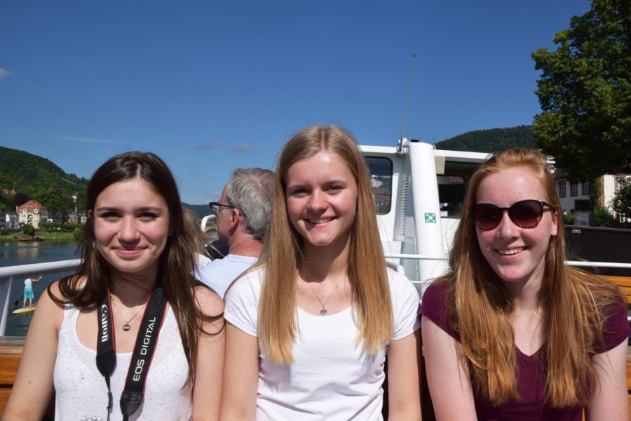 Junior Sara Anderson sits next to her host sister Paula and her friend Patricia as they take a boat tour through Heidelberg, Germany June, 10. Park students spent 3 weeks in Germany living with their host families and they will spend two weeks at Park this coming January. 