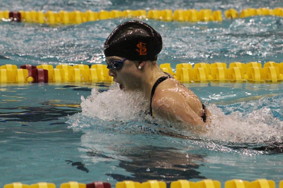 Sophomore Hattie Kugler swims the 100 yard breststroke at State Nov. 17. Kuegler finished with a time of 1:06.96. 