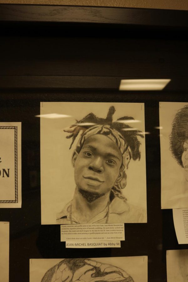 Sophomore Abby Mcguire said she chose to draw Jean-Michel Basquiat because her grandmother would talk about how he changed people’s views of street art.
“I drew Jean-Michel Basquiat. I chose to draw him because he was around when my Grandma was around. I’ve heard her tell stories about him about how she recognized him as the person who brought street art to be seen as a real form of art, not just scribbling on the walls,” Mcguire said. 
