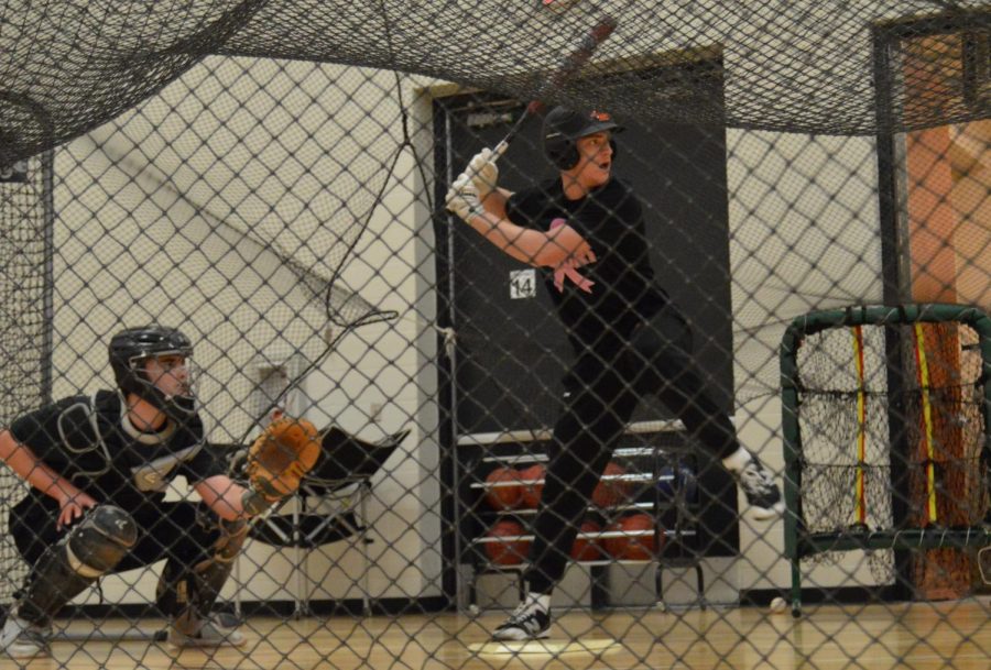 Senior Shea Perkarek works on his hitting technique at practice April 5. Parks next game is at 3:30 April 27 at Armstrong High School