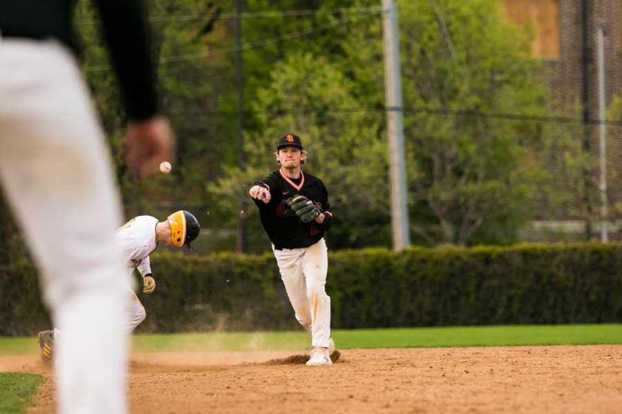 Senior captain Riley Dvorak turns a double play in Parks 11-0 win over DeLaSalle. The game ended in the fifth inning due to MSHSLs 10-run rule.