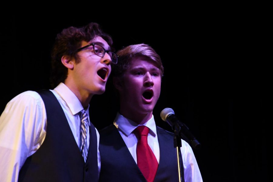 Seniors Atticus Raasch and William Phelan sing Journey On from Ragtime as a part of the senior recitals May 30. 